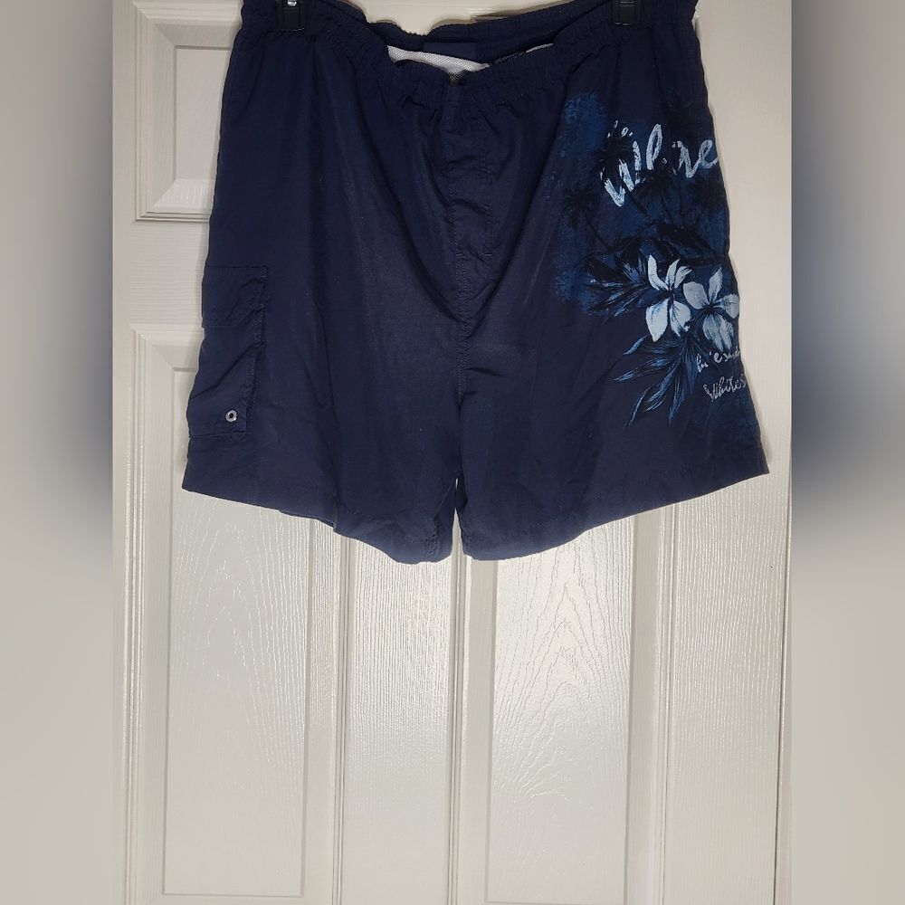 Puritan Floral Tropical Navy Blue Lined Swim Trunks Men’s Size 36/38